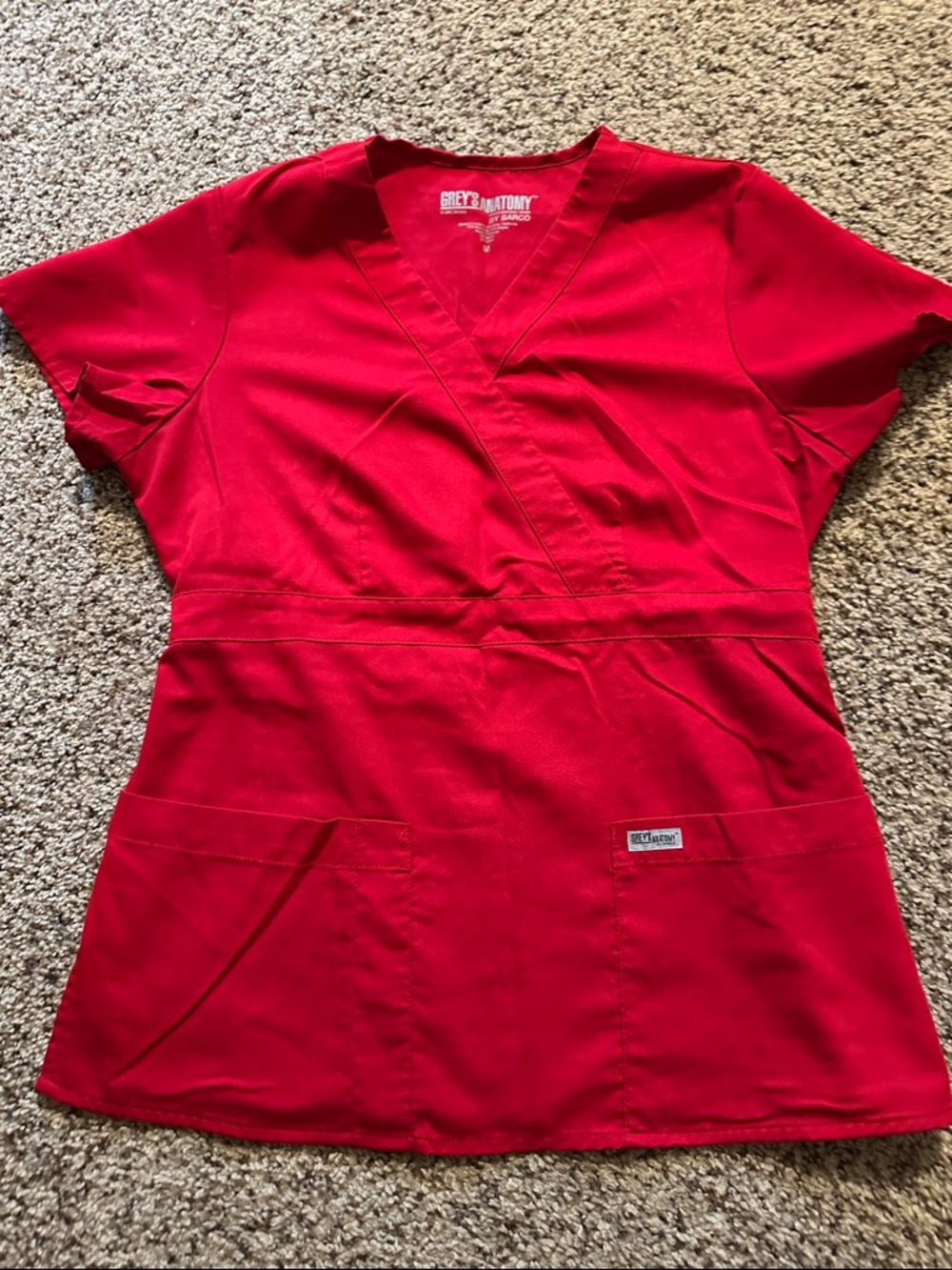 Grey's Anatomy Red V-Neck Medical Scrub Top